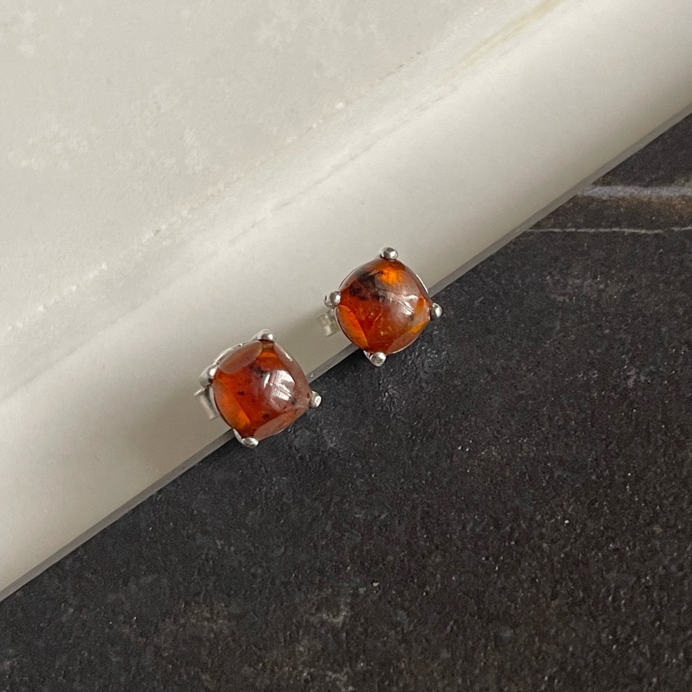 925 Sterling silver Amber studs! VIBES, Handmade!